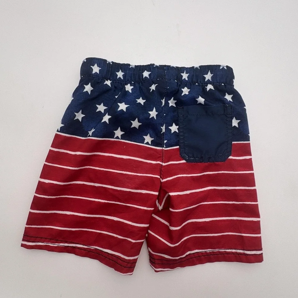 Old‎ Navy Swim Shorts Boys 4T Multicolor USA Flag Stars Elastic Waist Summer